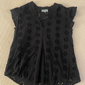 Navy Eyelet Women Top